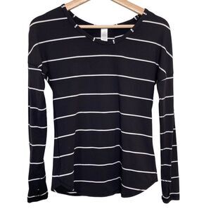 Ivivva Black White Striped Shirt Long Sleeve Girls Active Top Size 12
